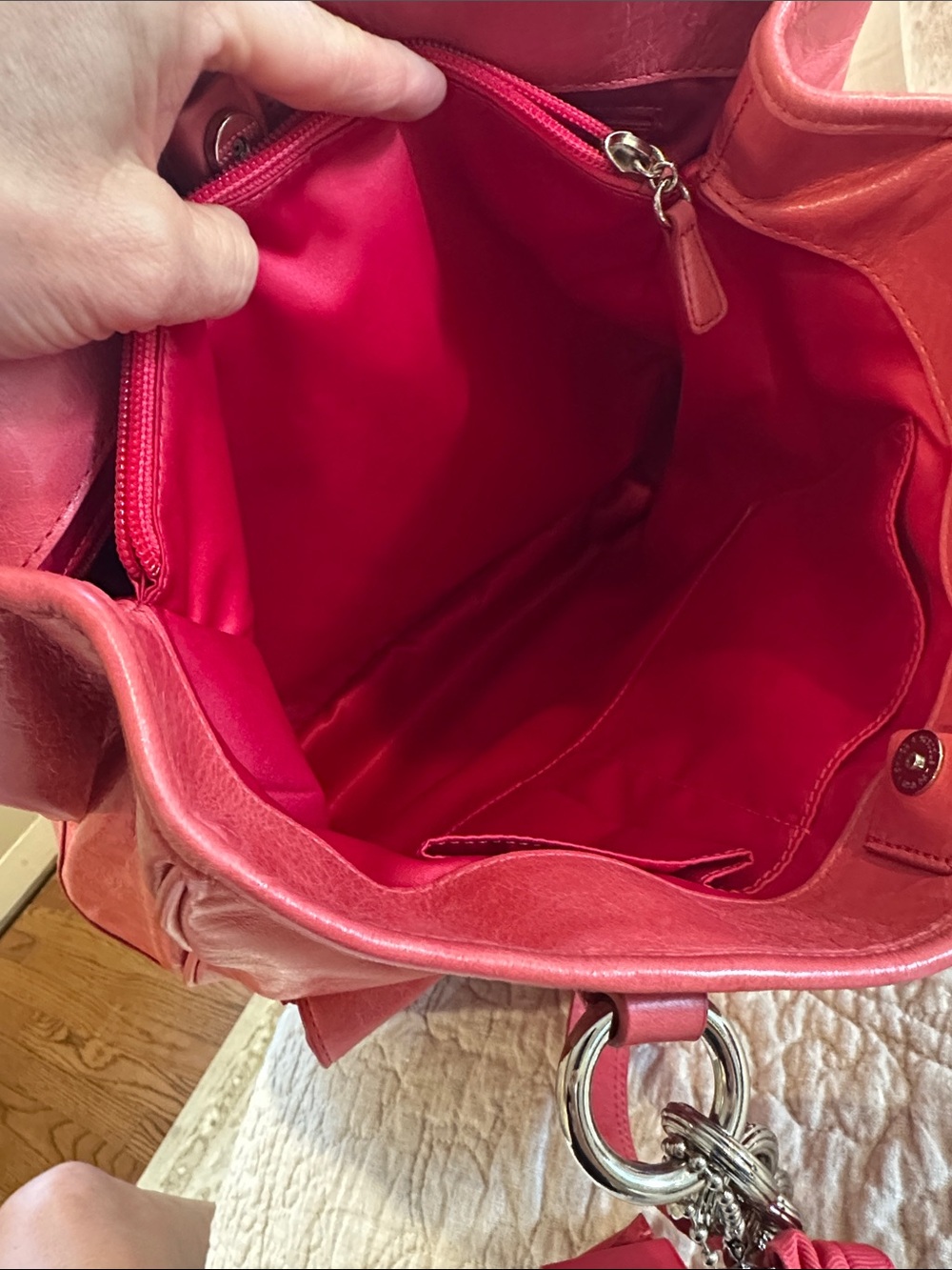 Coach Tote. Coral pink leather with Front Flap Pocket and Silver Hardware - Picture 6 of 13